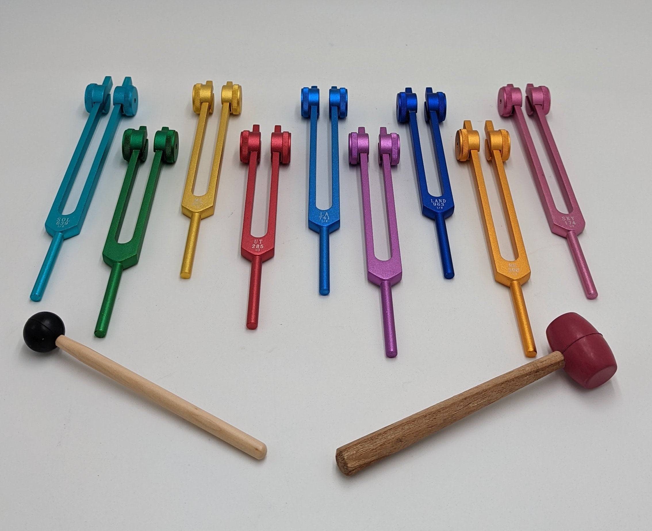 Sacred Solfeggio Weighted Tuning Forks Set of 9 DNA Repair with Striker and Individual Bags - Thecosmicaccess