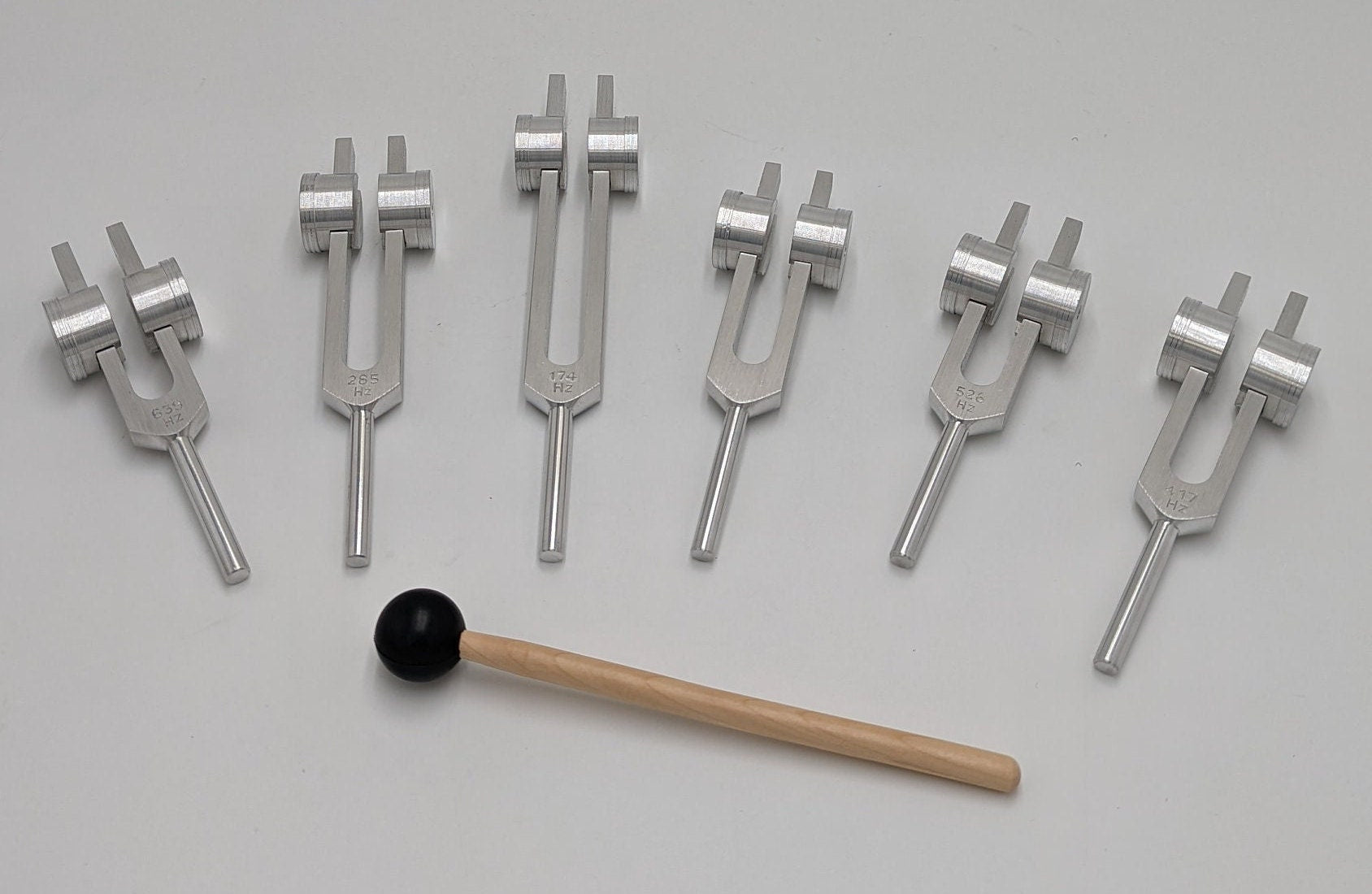 Sacred Solfeggio WEIGHTED Set of 6 Tuning Forks DNA Repair With Mallet and Velvet Bag - Thecosmicaccess